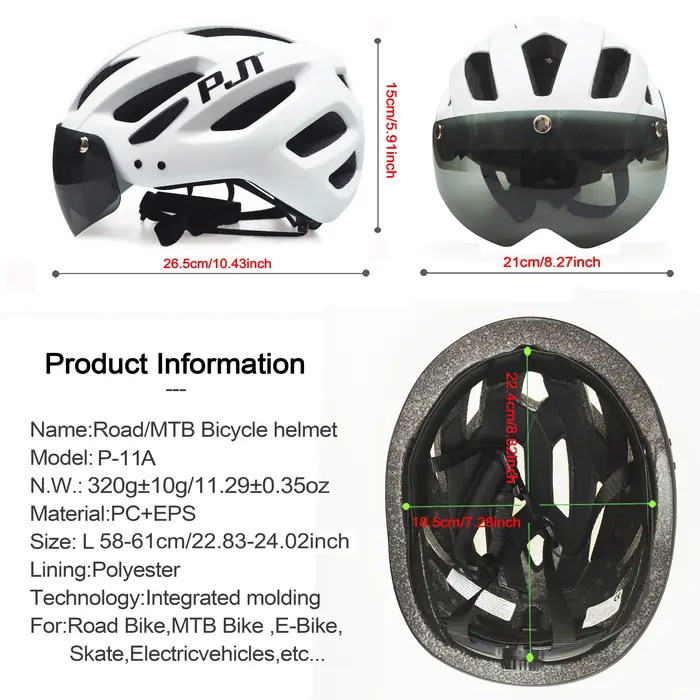 PJT nouveau casque de vélo LED avec lunettes de soleil et pare-soleil Rechargeable hommes casque de