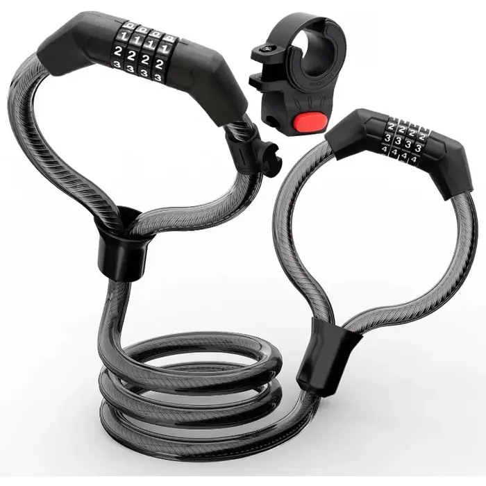 Serrure à câble combinée antivol pour vélo électrique, avec support, serrure pour menottes à double