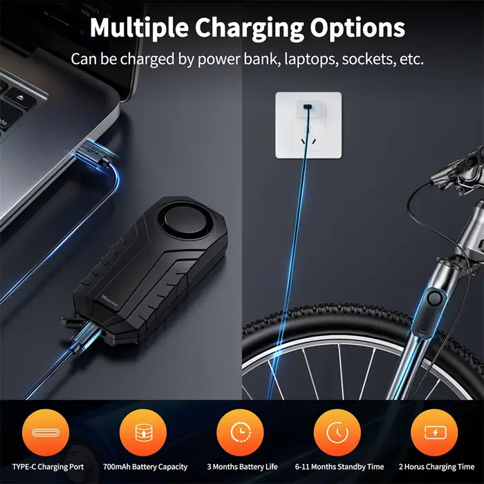 Alarme antivol pour vélo Wsdcam, alarme pour moto, alarme étanche 113 dB avec télécommande