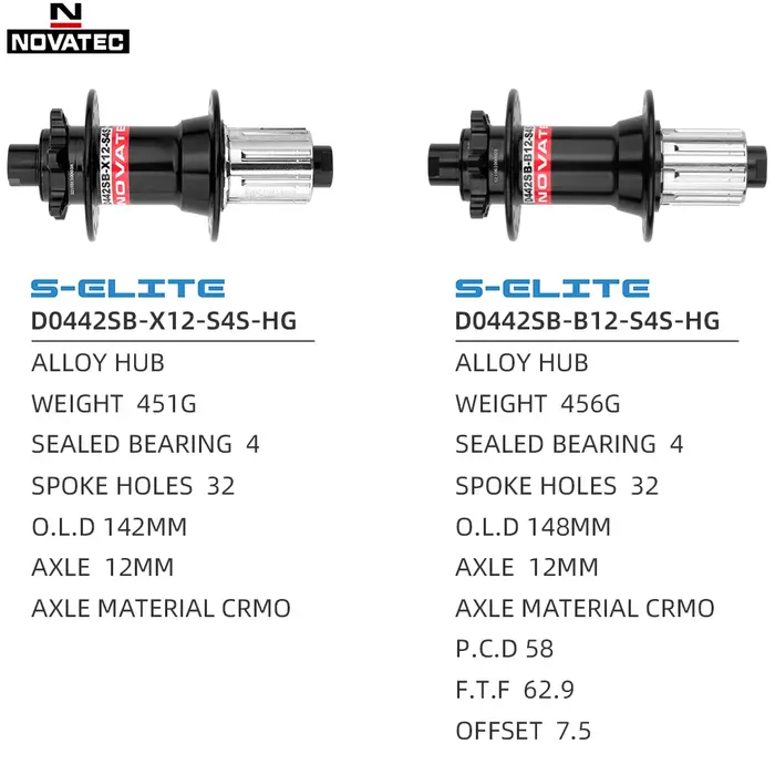 Moyeu arrière NOVATEC MTB HG XD MS Cube 72 clics pour VTT