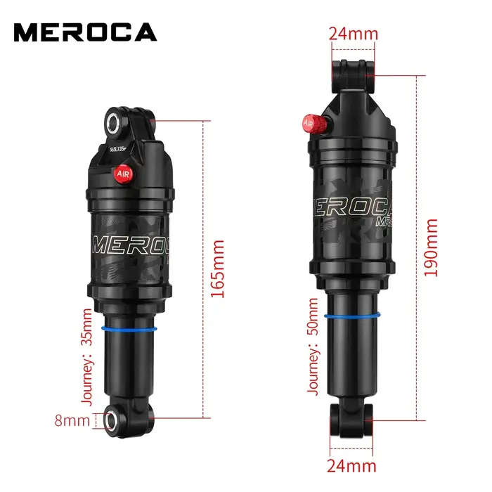 MEROCA amortisseur arrière de vélo 125mm/150mm/165mm/190mm longueur pression d'air réglable VTT