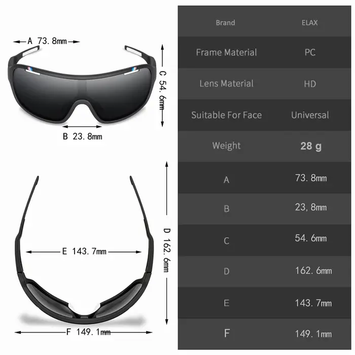 Lunettes de cyclisme ELAX BRAND avec protection UV pour hommes et femmes