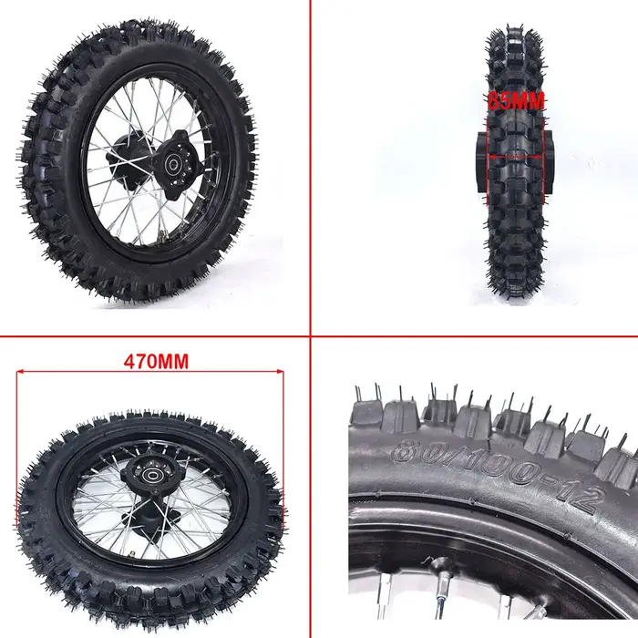 Roue arrière 1.85-12 pouces avec pneu 80/100-12 pignon de plaque de disque de frein 190MM # 428 pour moto CRF KLX Kayo BSE Dirt Pit Bike