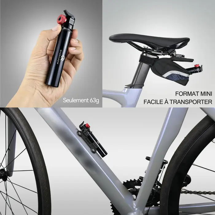Mini pompe à vélo portable, gonfleur manuel pour pneus et ballons, compatible valves Schrader, Presta et Clik, accessoires pour VTT et vélo de route