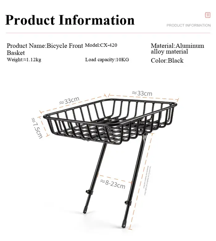 Panier de vélo support avant en alliage d'aluminium