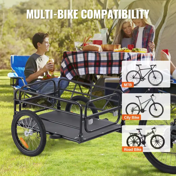 SucceBuy 160 lbs remorque de chargement de vélo chariot de vélo de rangement pliable avec roues de 1