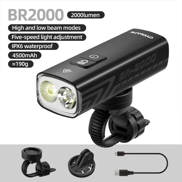 2000 Lumens CYCLAMI vélo phare vélo lampe de poche guidon type-c vtt route point culminant BR2000 av