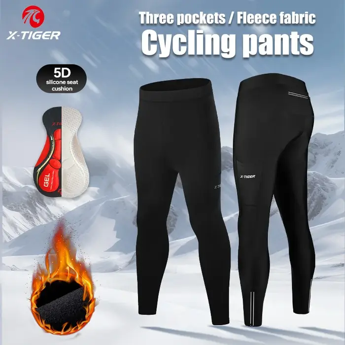 X-TIGER pantalons de vélo pour hommes hiver collants de vélo de montagne chauds avec poches arrière