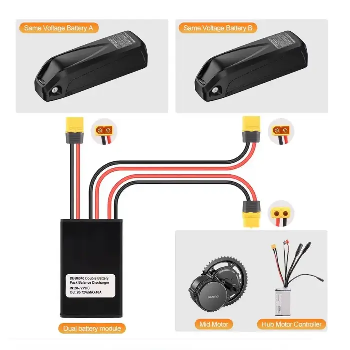 Convertisseur de décharge double batterie pour vélo électrique 24-72VDC
