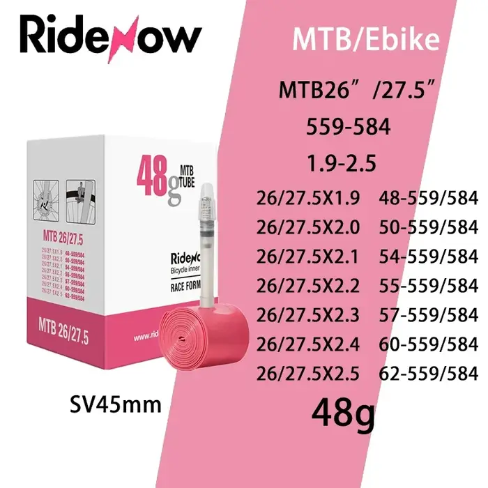 Ridenow chambre à air de vélo vtt ultralégère 26 pouces 27.5