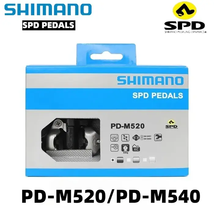 Pédales VTT Shimano PD-M520/M540 de qualité professionnelle SPD à dégagement multiple - avec caleçons SH51 pour un cyclisme durable sur sentier et en montagne