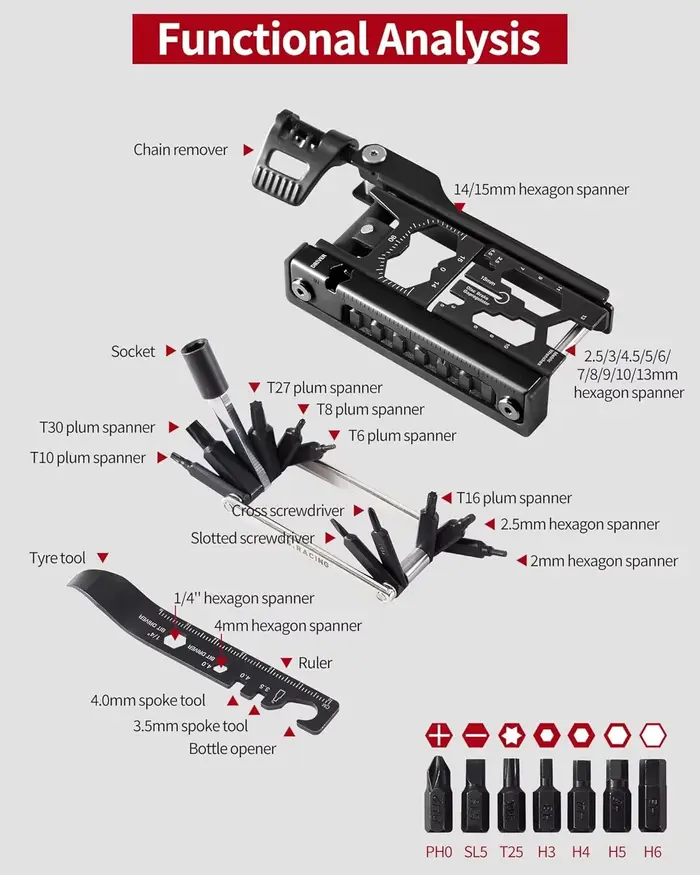 Kit d'outils de réparation de vélos multifonctionnel