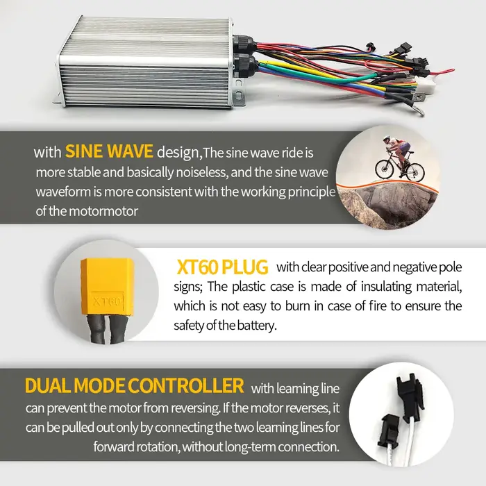 Ebike avec fonction d'apprentissage 17A26A30A35A 40A 45A 60A 80A contrôleur à onde sinusoïdale 36V-72V