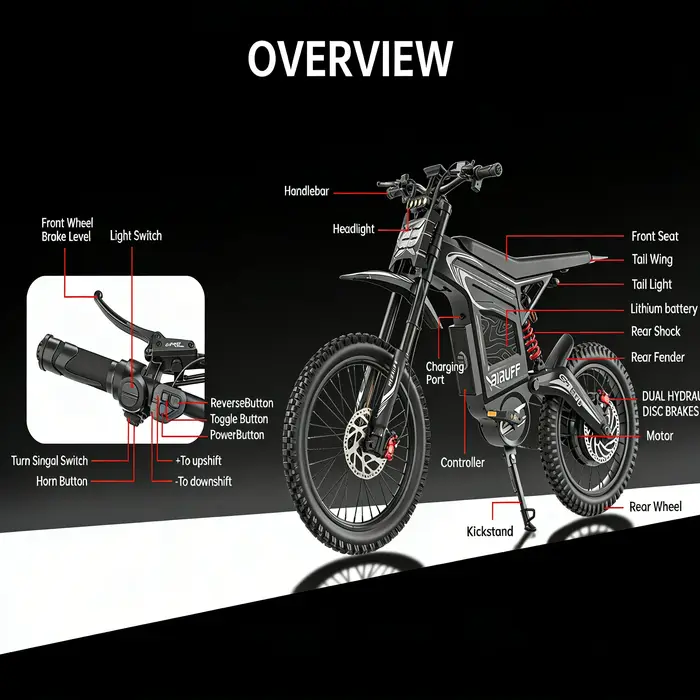 Readygo EKXBike BIBUFF GT600 Vélo électrique tout-terrain 85 km/h Moteur sans balais 7500W Batterie au lithium 72V30AH