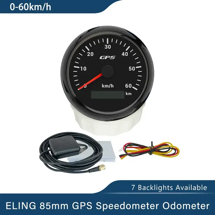 ELING-Compteur de vitesse GPS avec rétroéclairage 7 couleurs, 85mm, 0-30 km/h, 200 km/h, 0-80mph, 120mph, 160mph, odomcirculation, pour voiture, bateau, moto