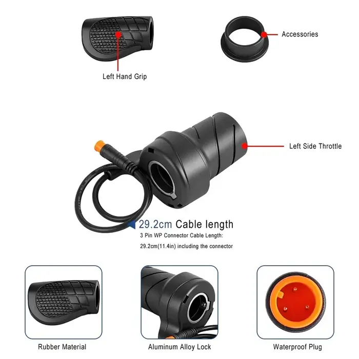 Poignée de guidon semi-acceleratrice pour vélos et trottinettes électriques avec connecteur étanche à 3 broches
