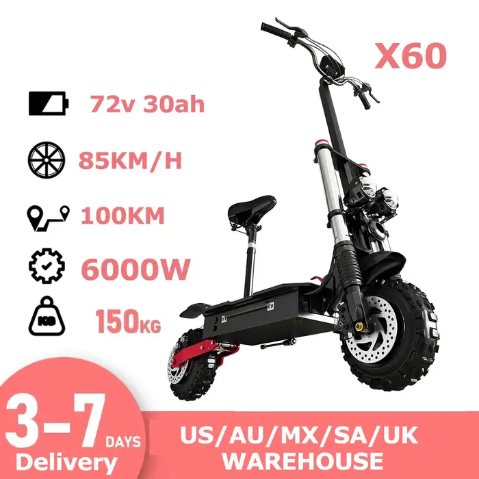 Trottinette électrique à double moteur haute puissance 6000W