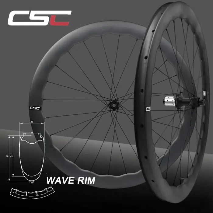 Jeu de roues de vélo de route en carbone CSC Wave Disc 1350g 700C
