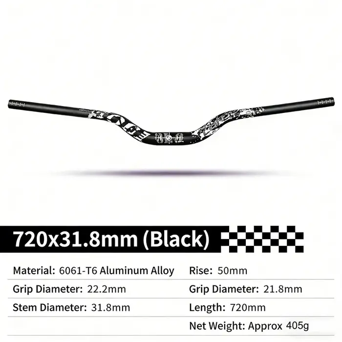 Guidon de VTT pour descente XC/AM tout-terrain, longueur 720/780 mm, hauteur de montée 50 mm, grand 