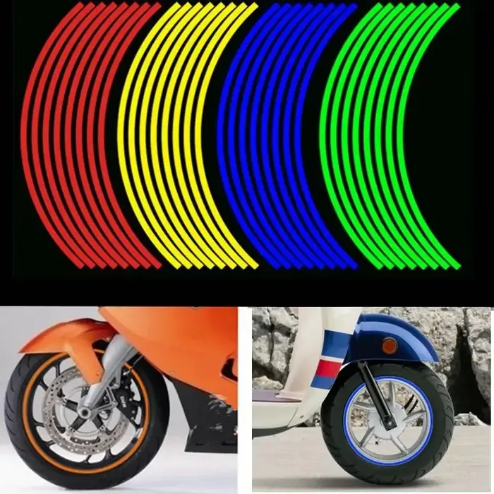 1 jeu de 16 pièces autocollant de roue bande réfléchissante jante vélo moto autocollants pour Honda pour Kawasaki Z750 Z800 pour YAMAHA MT07