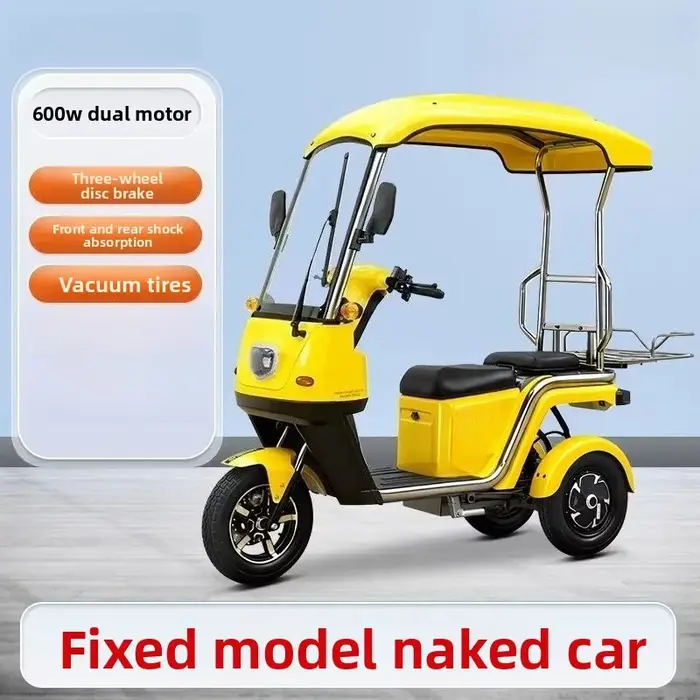 Tricycle électrique à 3 roues avec auvent, scooter anti-basculement pour la livraison de nourriture 