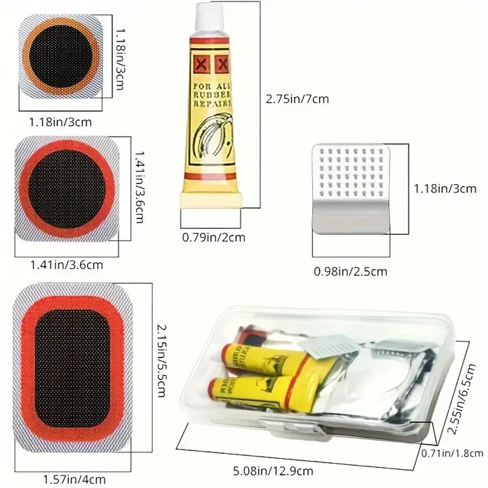 Kit de réparation de vélo avec patchs et outils vulcanisés