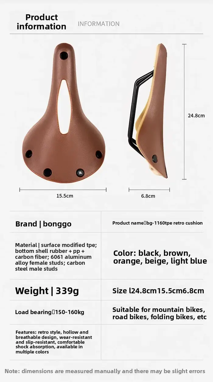 Selle de vélo vintage BENGGUO en cuir PU avec design creux respirant, imperméable, selle de vélo vintage faite à la main pour VTT et vélo de route