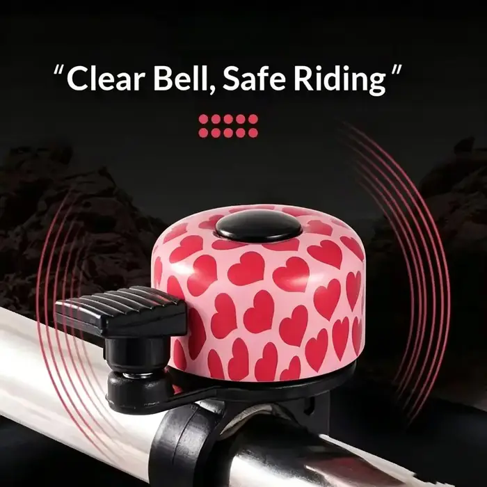 Sonnette de vélo rose, motif cœur mignon