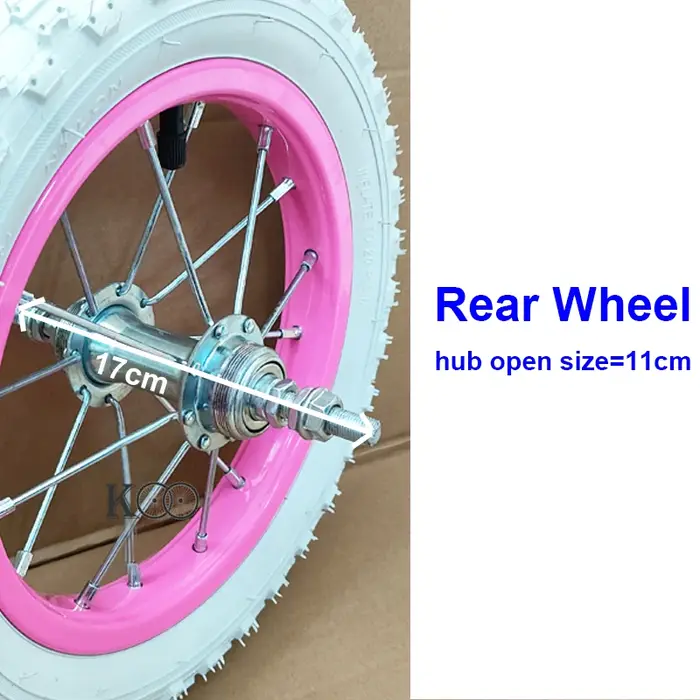 Jeu de roues d'assemblage de vélo avant/arrière pour enfants, jante rose en acier 12 "/14" * 2.125 avec pneus blancs, pièces de vélo personnalisées pour enfants