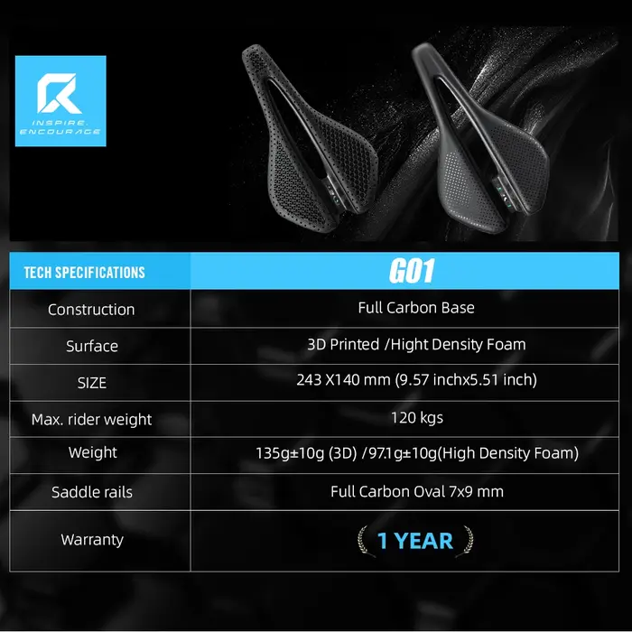 Selle de vélo RYET entièrement en carbone