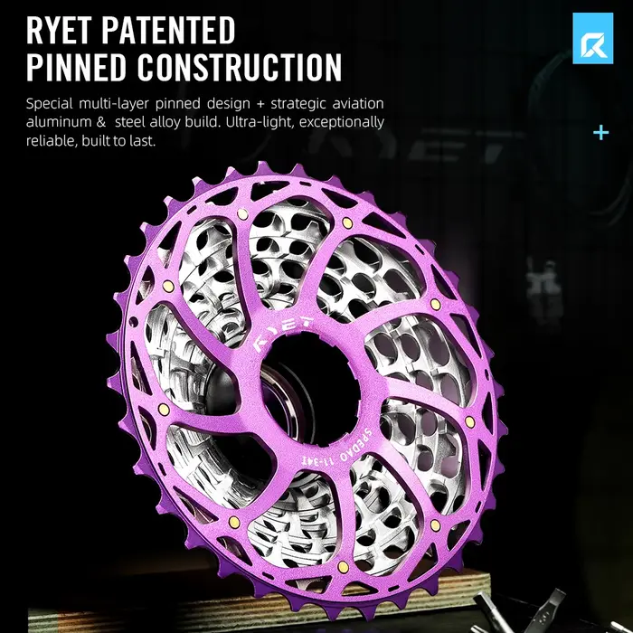 Cassette RYET Ultralégère 230g 11-34T 12S CNC Alu/Acier HG pour Vélo de Route et Gravel Shimano K7