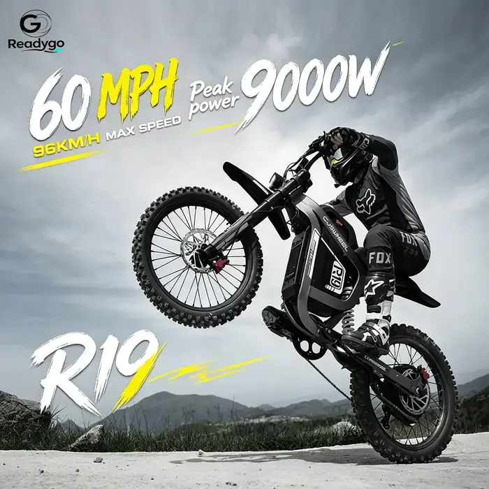 Readygo COSWHEEL R19 Moto électrique tout-terrain 9000W Haute puissance Batterie 72V40Ah Adulte Vitesse maximale 96