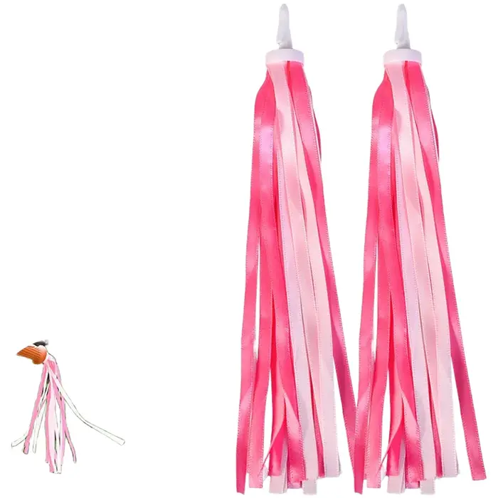 Pendentif en ruban pour vélos d'enfants avec 18 pompons fluo - Décoration de guidon en polyester ros