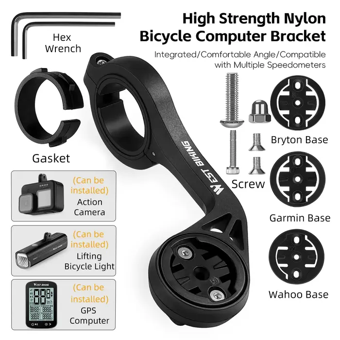WEST BIKING – support d'ordinateur de cyclisme pour Garmin/Bryton/Wahoo, compteur de vitesse, lumièr