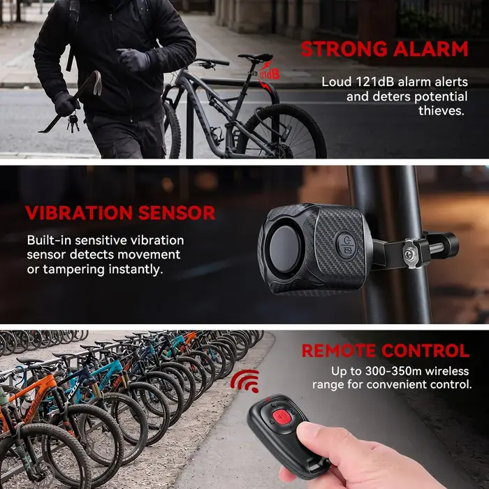 Alarme antivol sans fil pour vélo, détection de vibrations bidirectionnelle, alarme de vélo avec télécommande, étanche