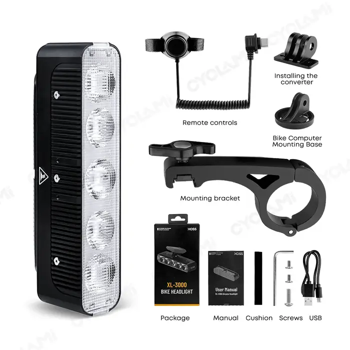 Phare de vélo XOSS XL3000, ultra-lumineux, en alliage d'aluminium, 3000 lumens, pour VTT, vélo de ro