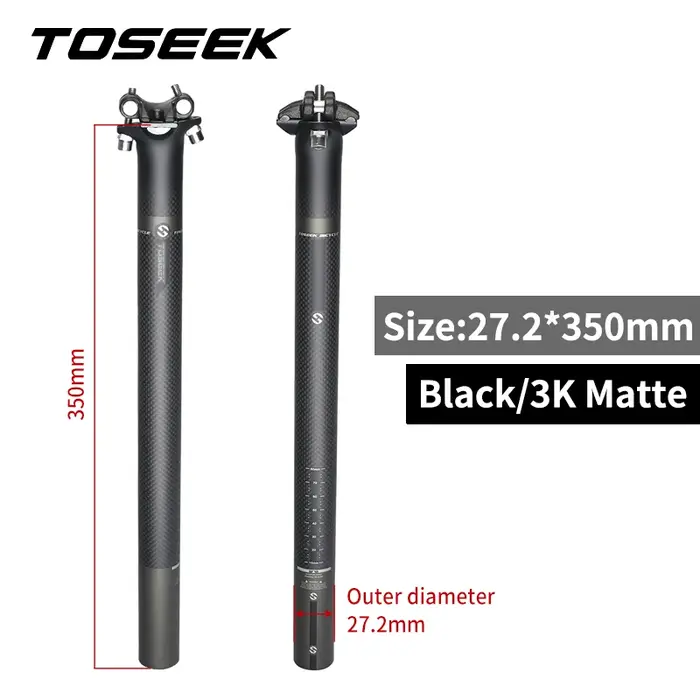 TOSEEK - Tige de selle de vélo en carbone, décalage 0 mm, diamètres 27.2/30.8/31.6 mm, pour VTT, gri