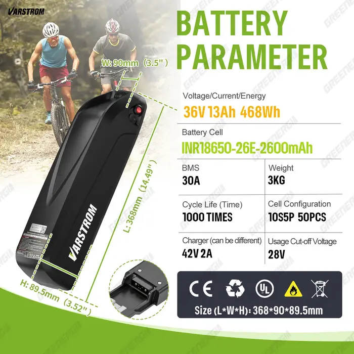 Batterie de vélo électrique Hai-long 20AH 13AH - 52V 48V 36V pour moteur 1000W 750W 250W Bafang Tong