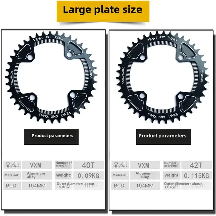 Vélo 104BCD VTT elliptique 32T 34T 36T 38T modifié plus et moins dents disque à dent unique accessoires