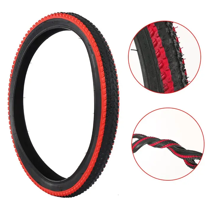 Pneu extérieur noir pour VTT 20/22/24/26 pouces avec bord jaune/bleu/rouge/vert/blanc