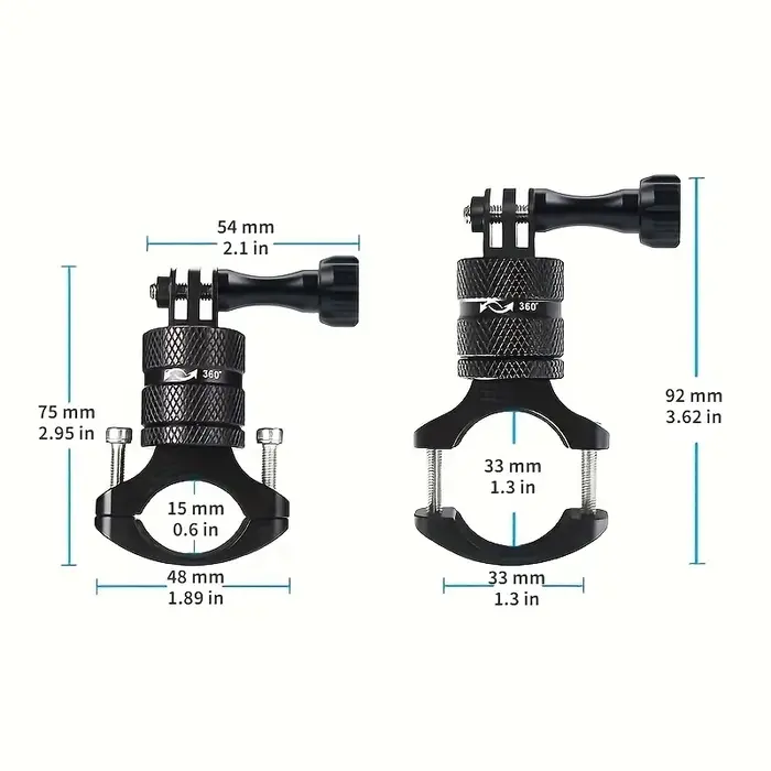 Support de guidon de vélo en alliage d'aluminium noir rotatif 360 degrés pour caméra d'action GoPro DJI Insta360 VTT motocross sport