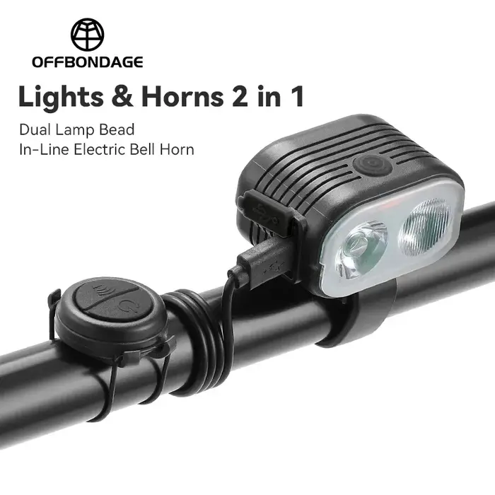 OFFBONDAGE-Klaxon de sauna 2 en 1 pour vélo, éclairage proche et lointain, lampe 2/4 perlée, command