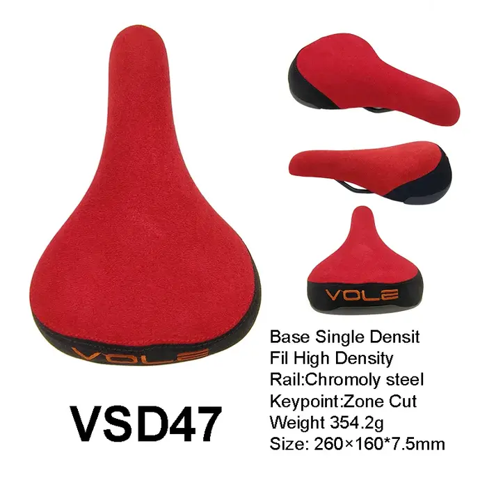 Selle de vélo VOLE VSD47 BMX Velvet, rail en acier chromoly, mousse haute densité, 260×160mm, 365g, pour BMX, vélo de rue et VTT.