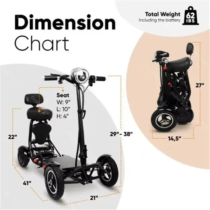 Scooters de mobilité à 4 roues pour 2 personnes avec siège bébé 500W 36V 15.6AH adultes 10 pouces Scooter électrique double moteur