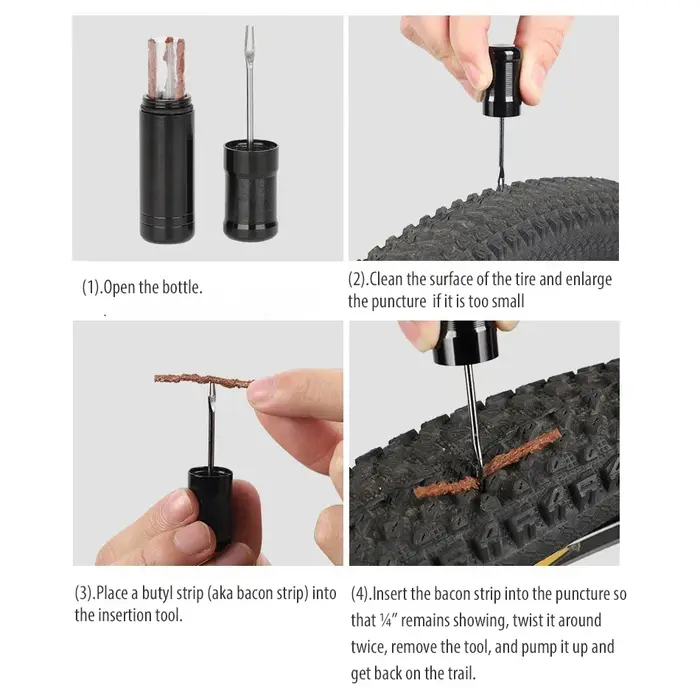 Kit de réparation de pneus sans chambre à air pour vélos de route et VTT-bouchon en caoutchouc