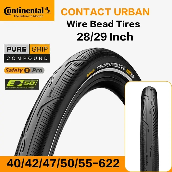 Pneu de vélo Continental Contact Urban 28 29 pouces avec bandes réfléchissantes et technologie Puregrip pour VTT vélo électrique urbain et croiseur