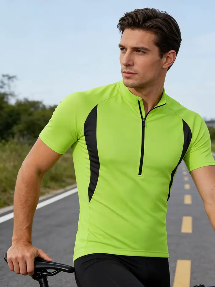 Maillot de cyclisme pour hommes à manches courtes en polyester respirant et séchage rapide pour vélo de montagne et sport d'été