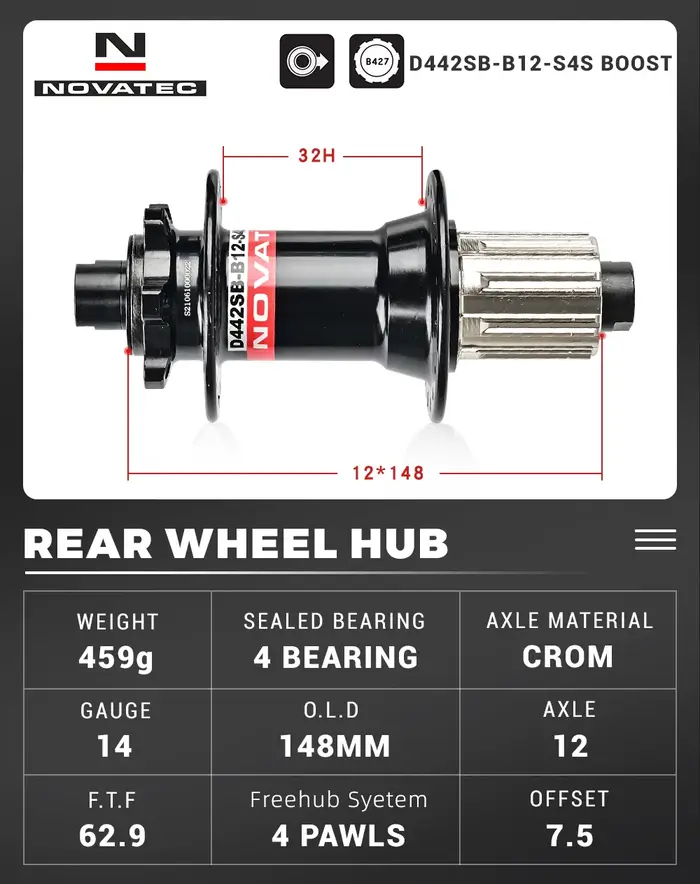 Moyeux de vélo Novatseats D041SB-B15 D042SB-B12 BOOST Avant 110*15MM Arrière 148*12MM En Acier Inoxydable HG Freehub 8 9 10 11 Vitesse 32 Trou