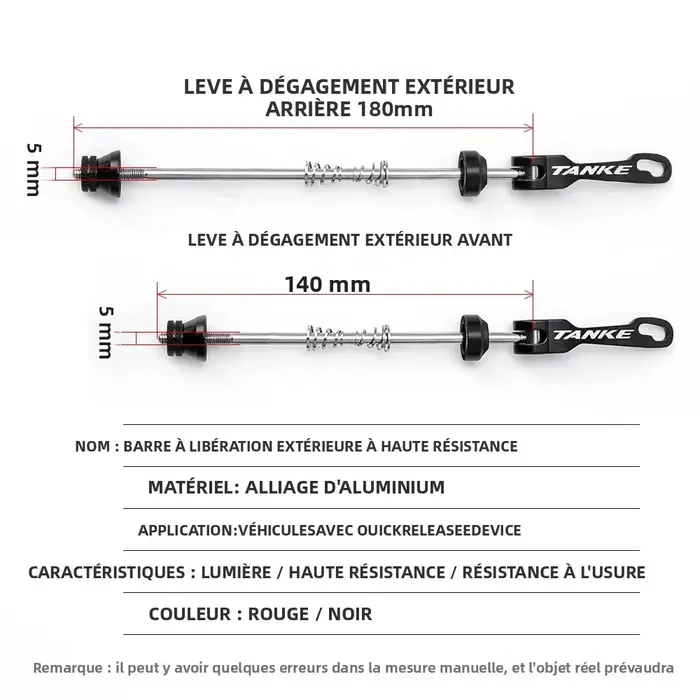 TANKE vélo boulon à dégagement rapide moyeu brochettes levier essieu route VTT pièces de rechange pour avant 100mm arrière 135mm