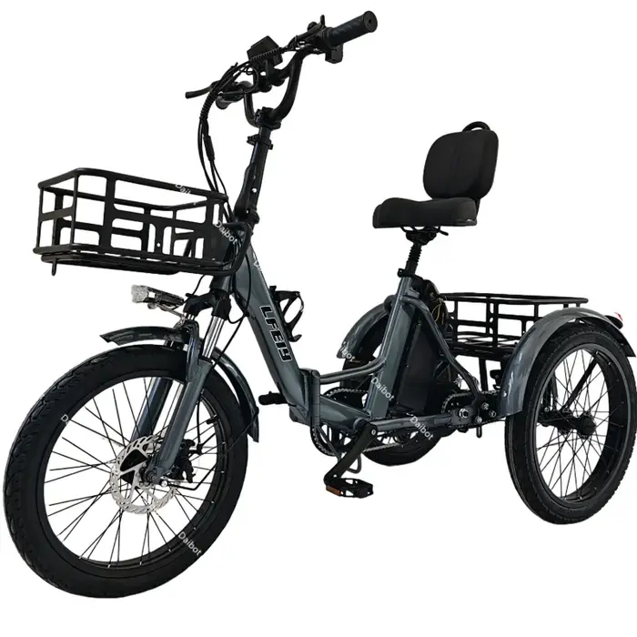 Vélo électrique pliable léger à 3 roues 350W 48V avec panier Vélo électrique bleu pour adultes homme